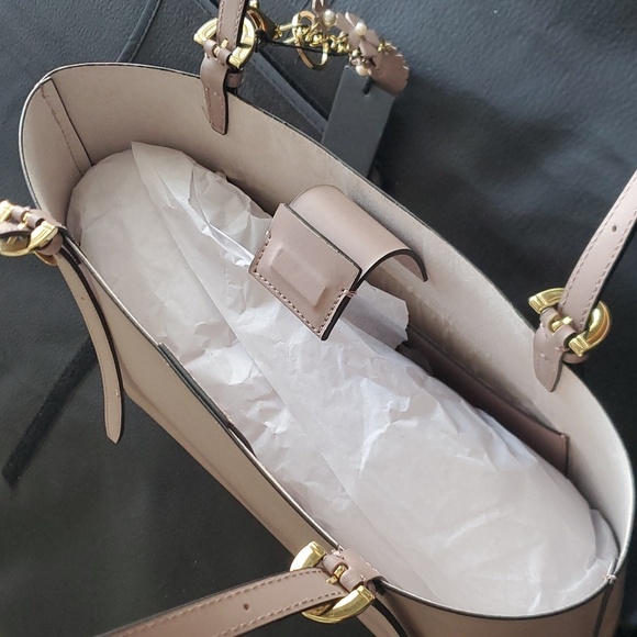 NWT Zac Posen Medium Tote Bag Floral applique key chain charms Leather Suede Hot - Picture 9 of 9